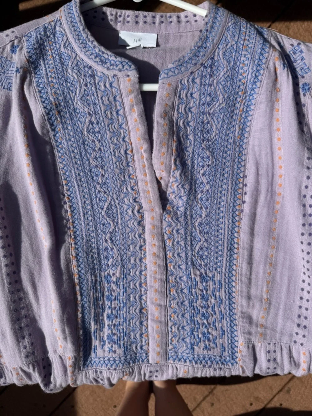 J Jill Embroidered Boho Tunic Top - Lavender & Sky Blue - Picture 3 of 5